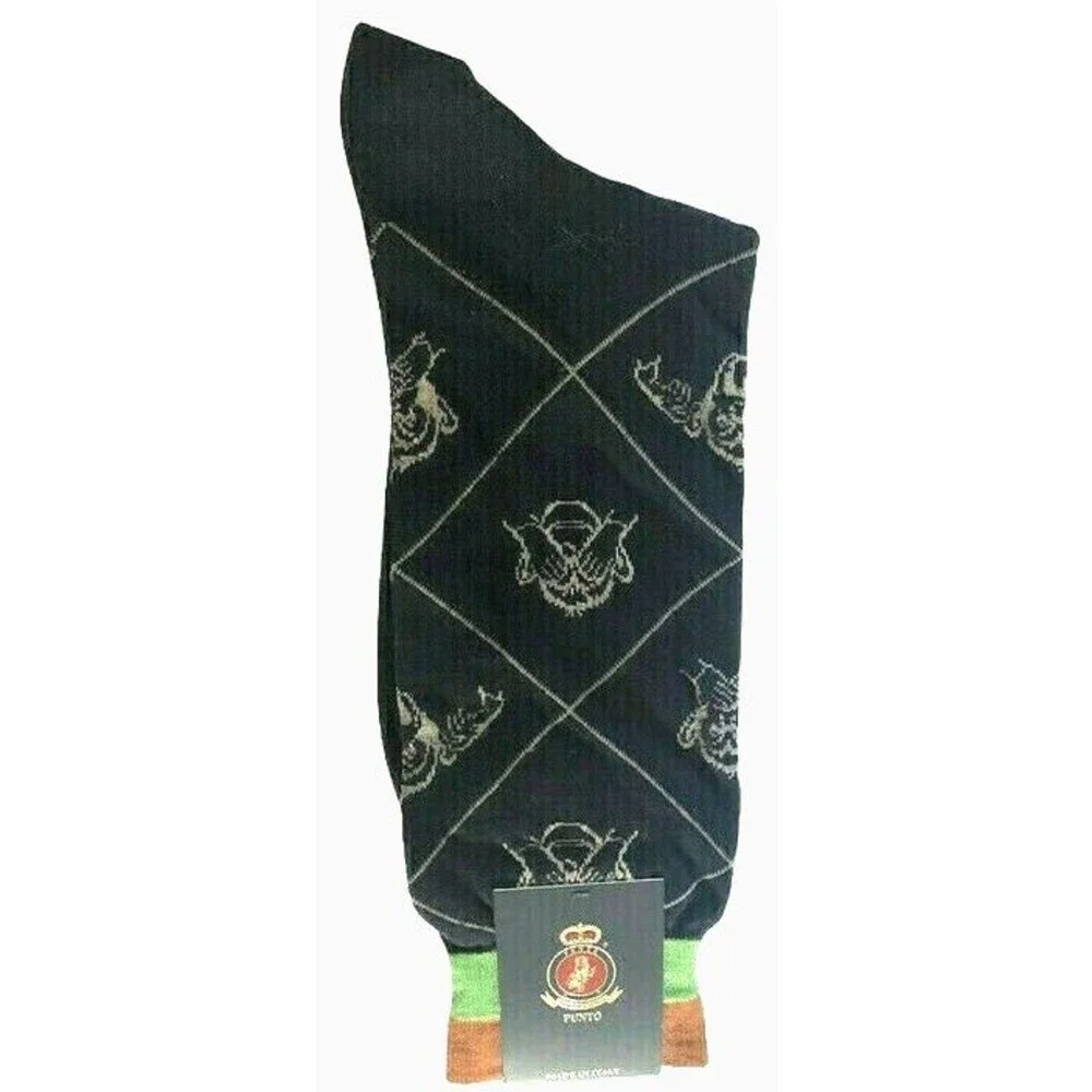 Punto Mens Dress Socks 10-13 Egyptian Cotton Navy Blue Wise Monkeys Italian